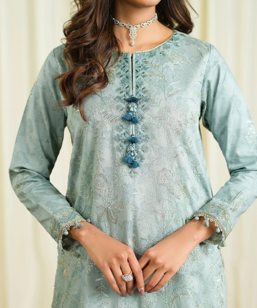 3 Piece - Embroidered Cotton Jacquard Suit