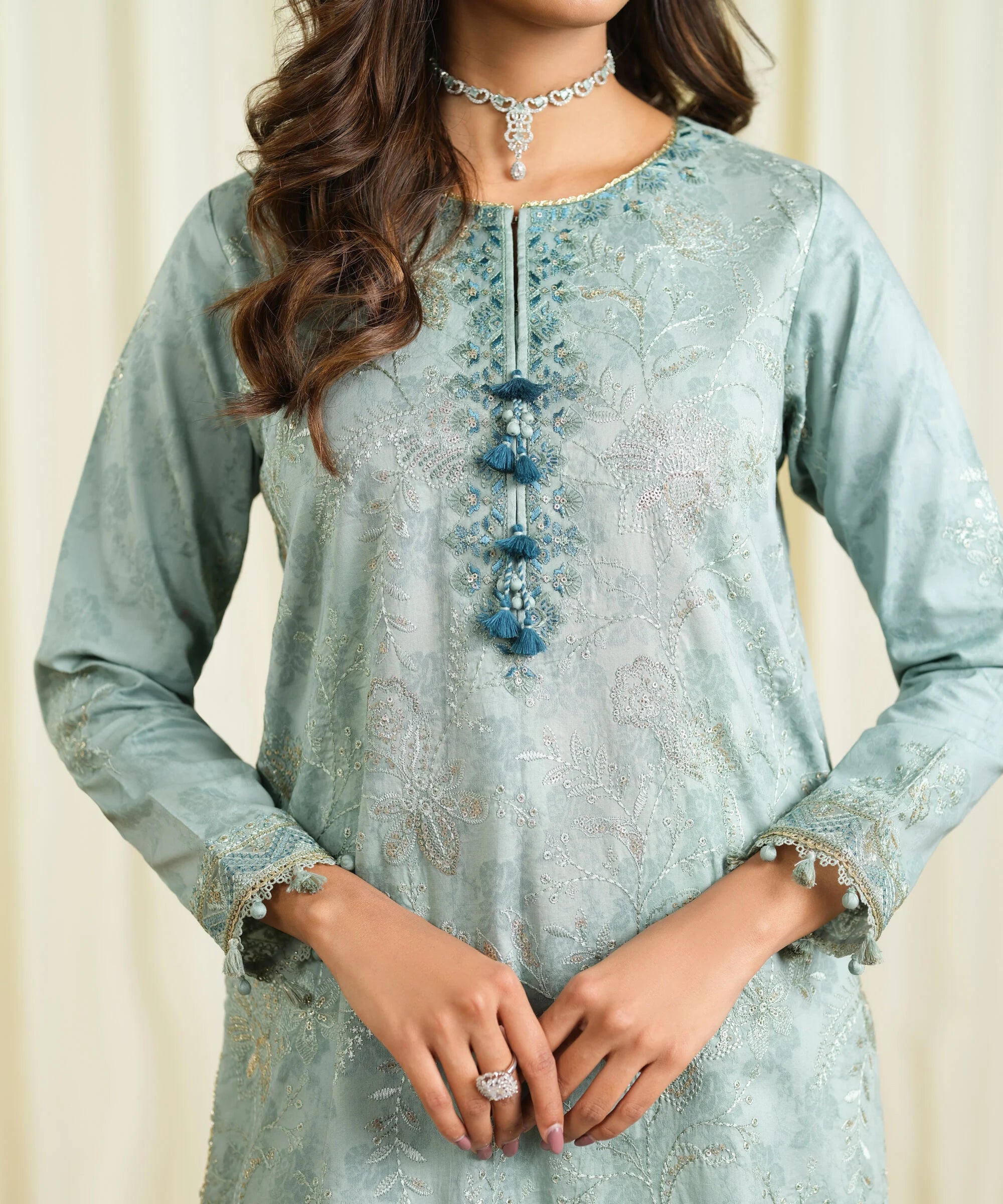 3 Piece - Embroidered Cotton Jacquard Suit