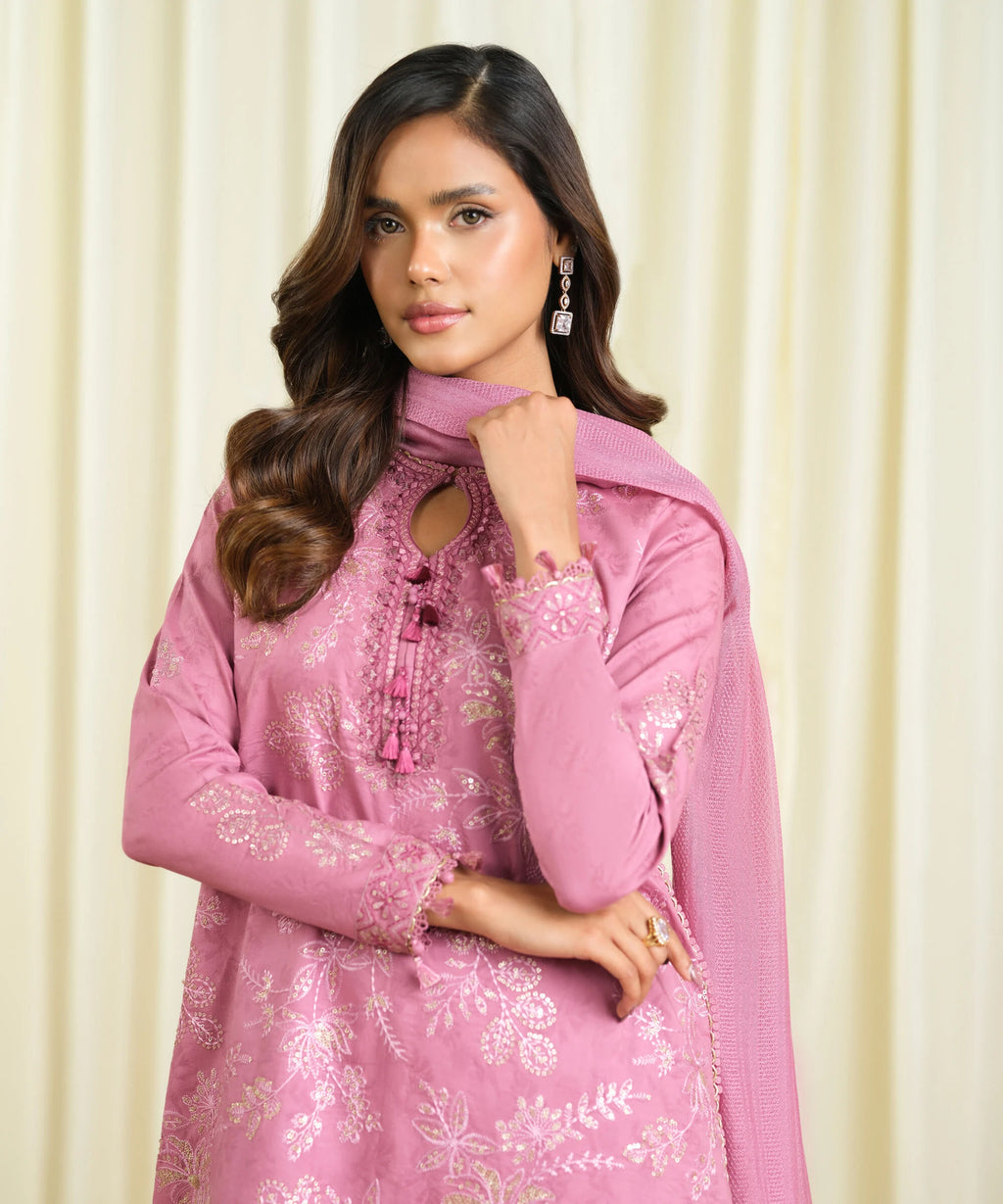 3 Piece - Embroidered Cotton Jacquard Suit