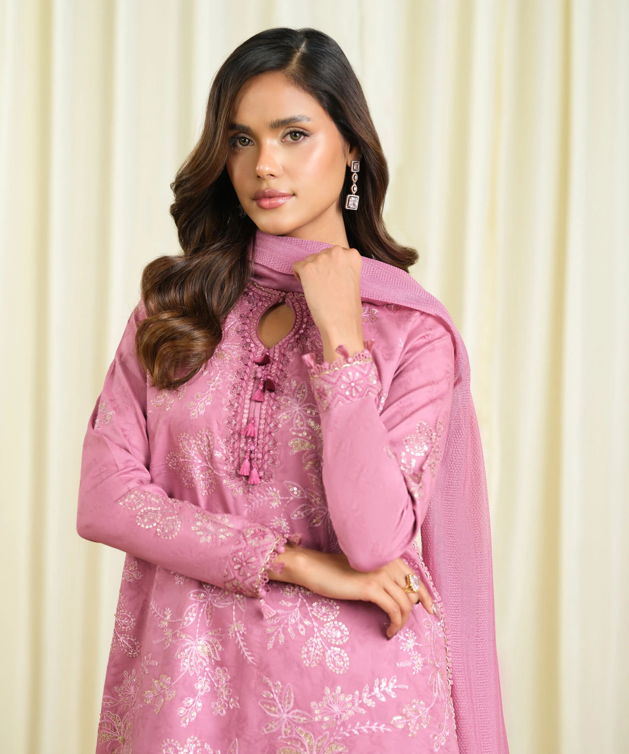 3 Piece - Embroidered Cotton Jacquard Suit