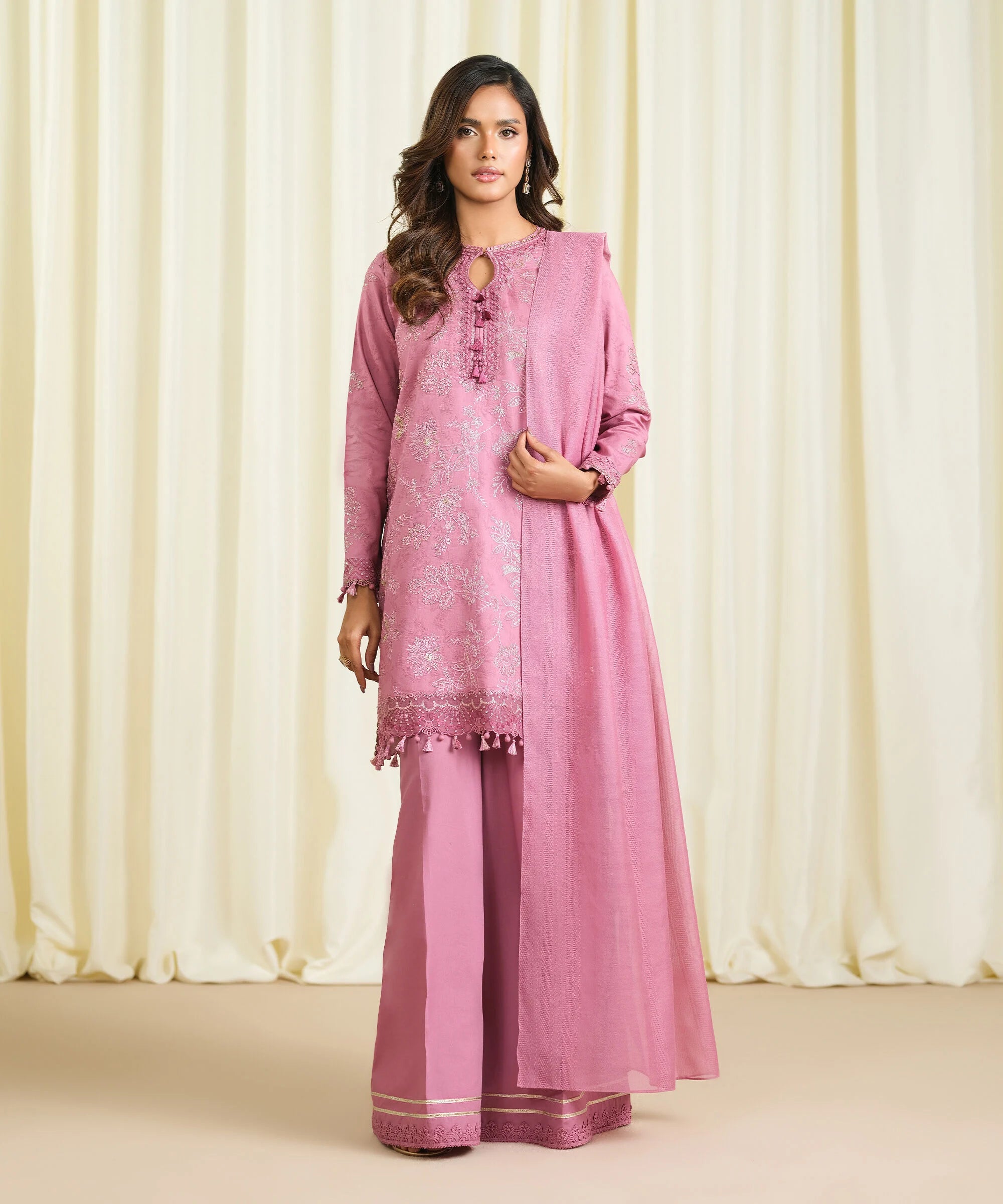 3 Piece - Embroidered Cotton Jacquard Suit