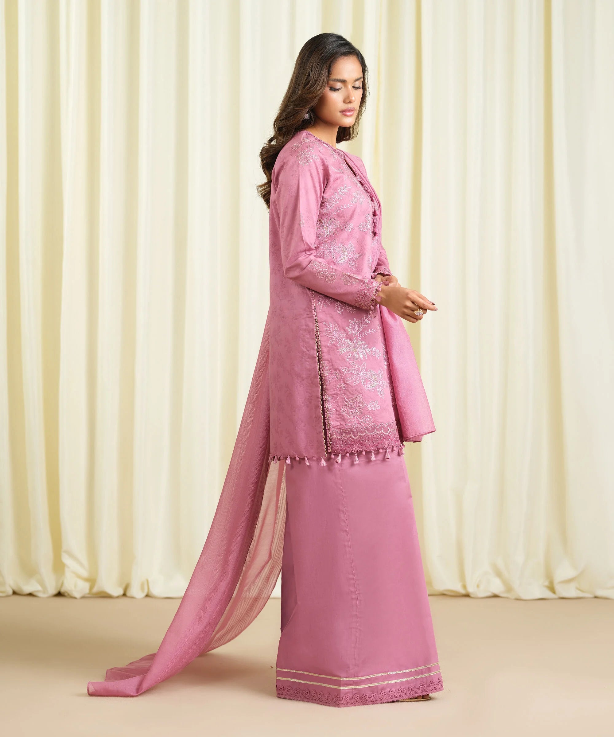3 Piece - Embroidered Cotton Jacquard Suit