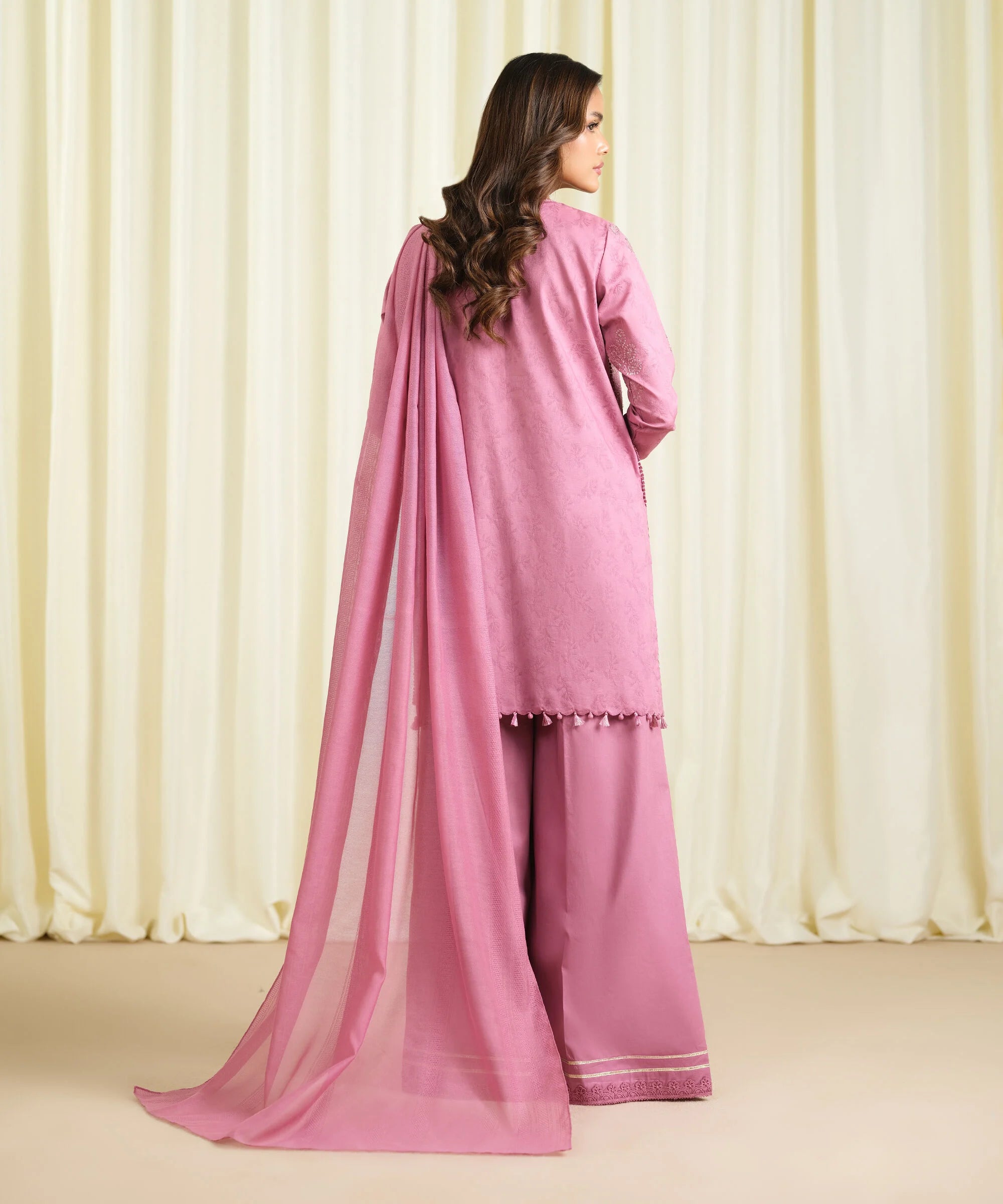 3 Piece - Embroidered Cotton Jacquard Suit