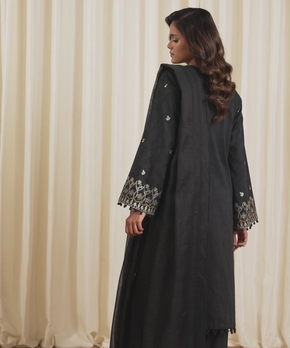 3 Piece - Embroidered Cotton Jacquard Suit