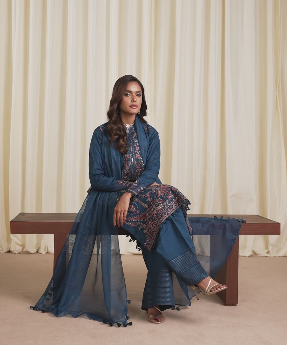 3 Piece - Embroidered Cotton Jacquard Suit